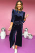 Solid Velvet Ruffled Two Piece Pants Set